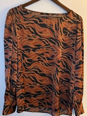 Tahari Rust and Black Animal-Print Long-Sleeve Blouse